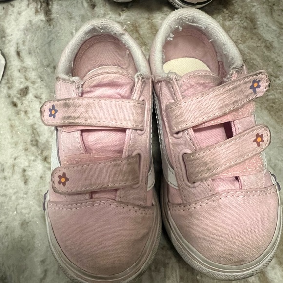 Vans Other - Vans Pink Kids Sneakers with flowers. Velcro size 8
